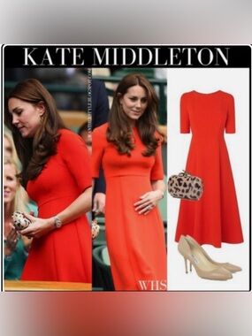 LK Bennett Cayla Bold Red Midi Fit-and-Flare Dress, Worn by Kate Middleton!